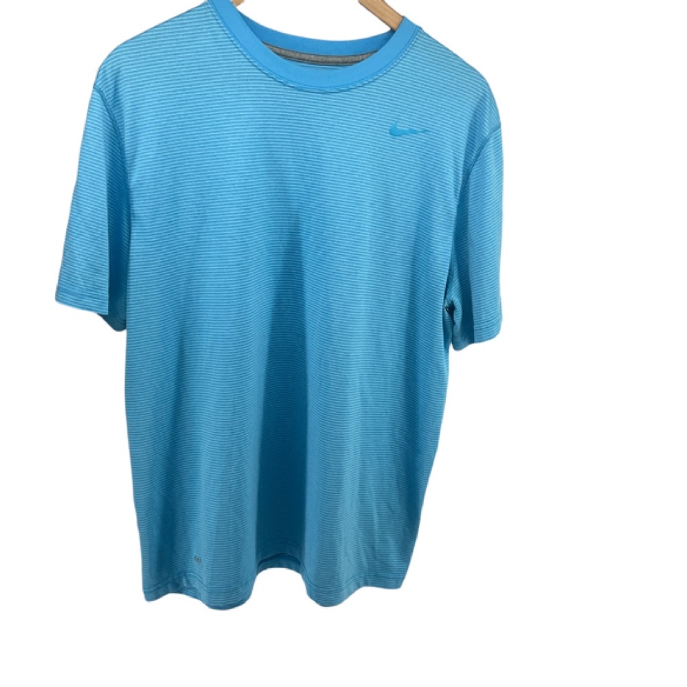 Nike Dri-Fit Blue Striped Shirt Short Sleeve Size XL - Picture 1 of 4